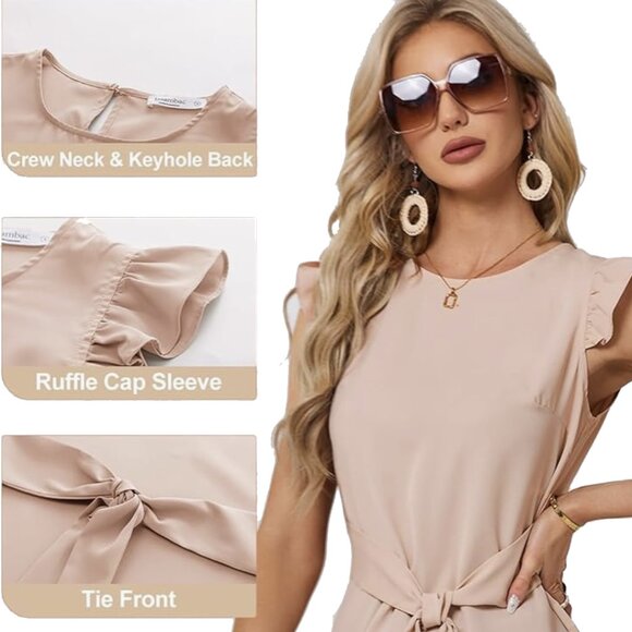 Amazon JASAMBAC Ruffle Sleeve Tie-Waist Blouse, Size XL - Picture 4 of 12